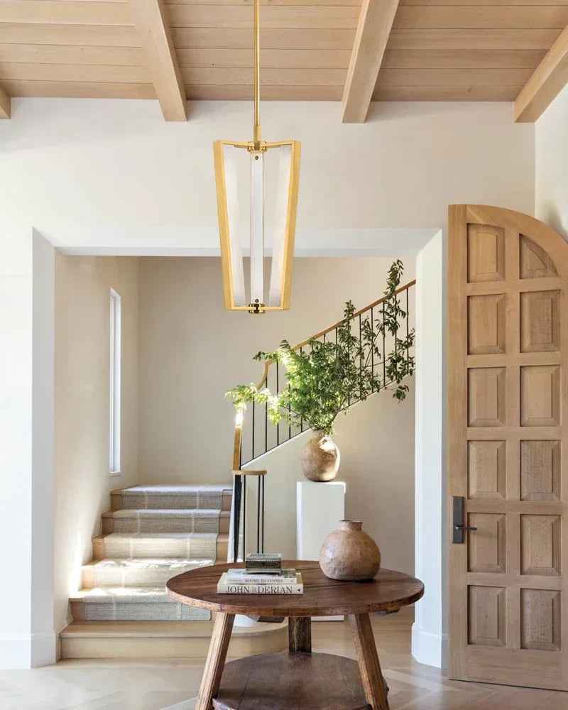 Edgemere Series Geometric Pendant Light | Architectural Silhouette Rectangular Alabaster Panels, Premium Brass finish for Modern Dining Rooms and Kitchen Islands Modern Pendant lamp