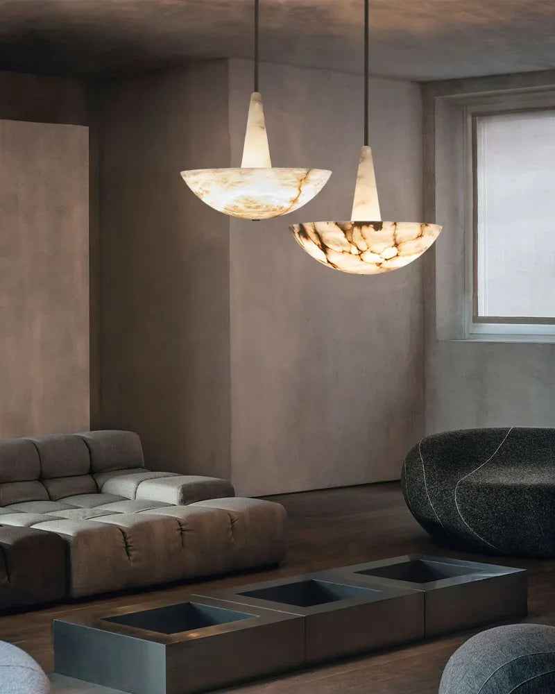 LightsStory Series Ethereal Pendant Light | Round Bowl Handcrafted premium veined or white alabaster, Dark brass patina for Living rooms, dining spaces, and entryways Modern Pendant lamp