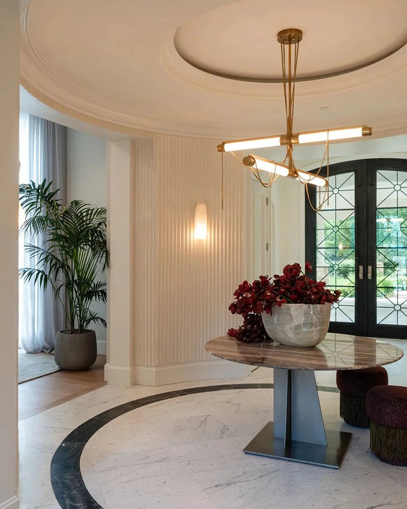 LightsStory Series Geometric Pendant Light | Tubular Alabaster Natural Tubular Alabaster Stone and Intricate Brass, Premium Brass finish for Modern Dining Rooms and Kitchen Islands Vintage Simple Pendant Lamp