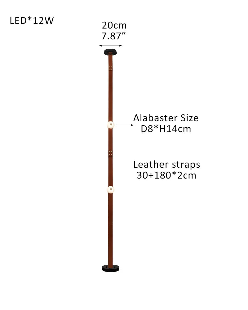 Hubbardton Forge Snaps Small LED Floor-to-Ceiling Light in Brown Leather Finished 2-light-30+180X2cm Belt-A White Alabaster + Brown Leather American standing floor lamp