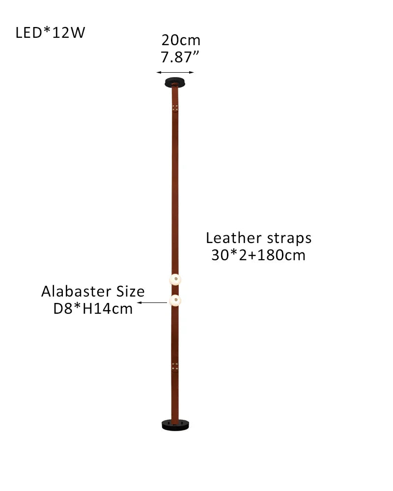 Hubbardton Forge Snaps Small LED Floor-to-Ceiling Light in Brown Leather Finished 2-light-30X2+180cm Belt-B White Alabaster + Brown Leather American standing floor lamp