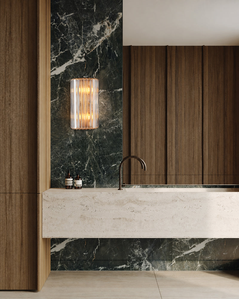 Cassis K9 Crystal Fluted Wall Light Sconce - Clear Crystal, Flush Mount - Bathrooms, Bedrooms and Hallways