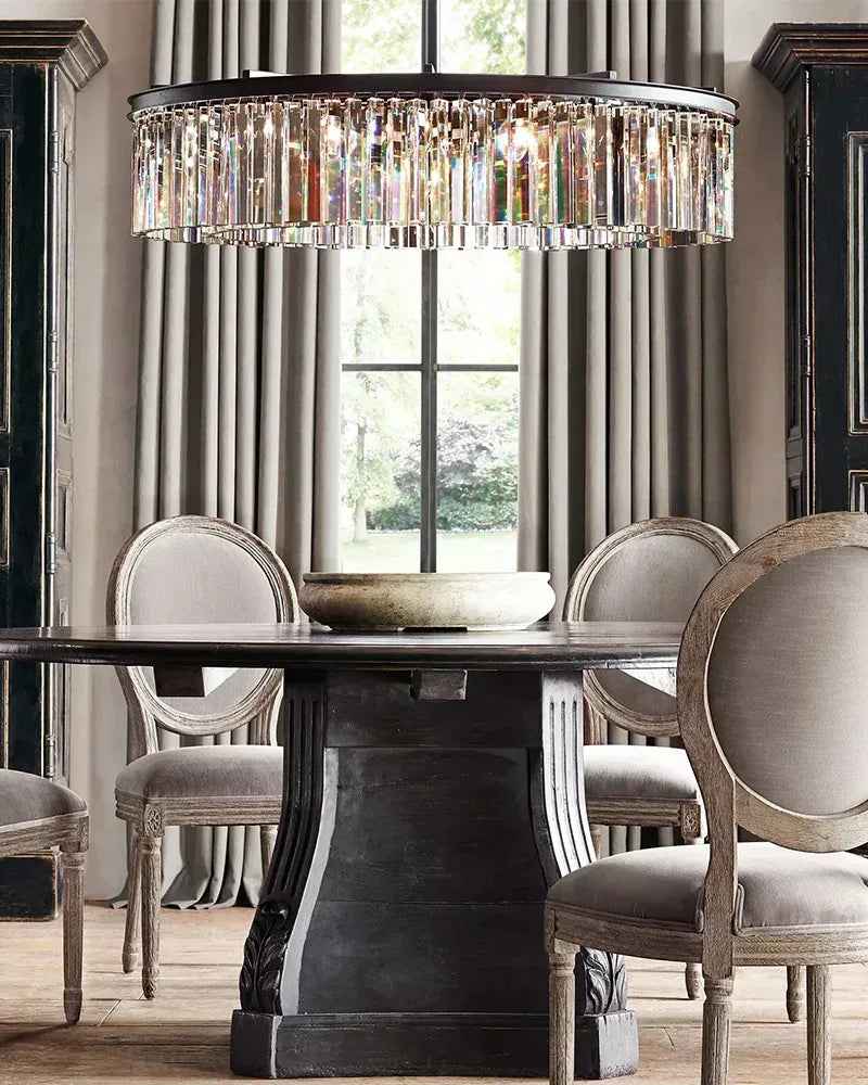 Gold Iron Frame Multi-Tier Rectangular Crystal Dimming Chandelier Dining Room Lighting 34" American chandelier