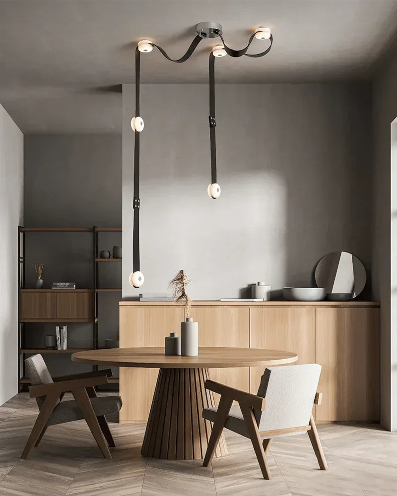 LED Module Snaps Alabaster Pug in Pendant Lighting with Extension Leather Straps Modern Pendant lamp