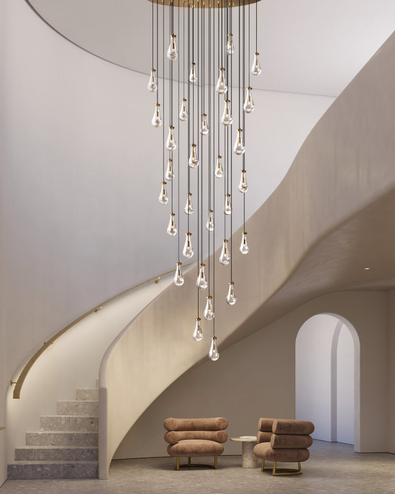 Black Raindrop Crystal Round Chandelier Multi Lighting with adjustable cord for living room