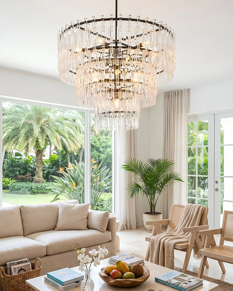 Montreux Triple Tier Crystal Chandelier - Precision-Cut Crystal Clear Statement Lighting - Luxury Home Interior Lighting
