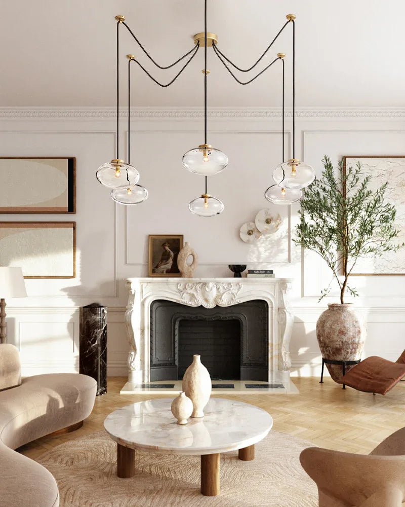 Oval Clear Glass Pendant Lamp | 10" Diameter | Brass/Black/Silver Frame Modern Pendant lamp