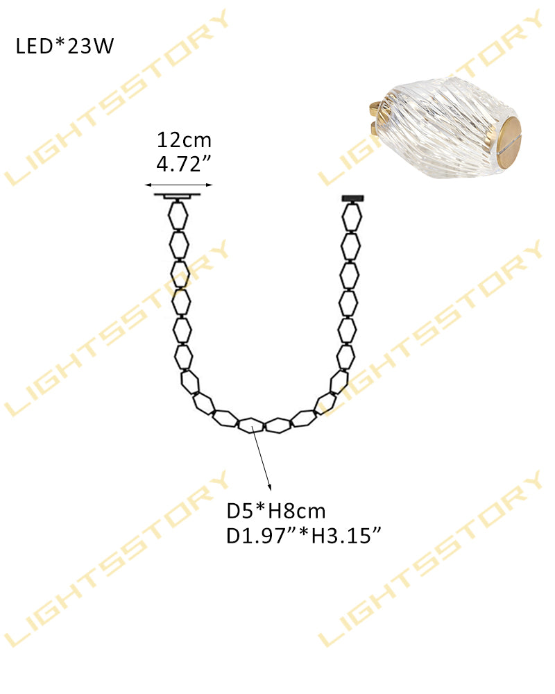 Clairval Glass Bead Rope Hanging Pendant Light - Clear Glass, Lux gold Trim - Lobby, Living Rooms & High Ceilings