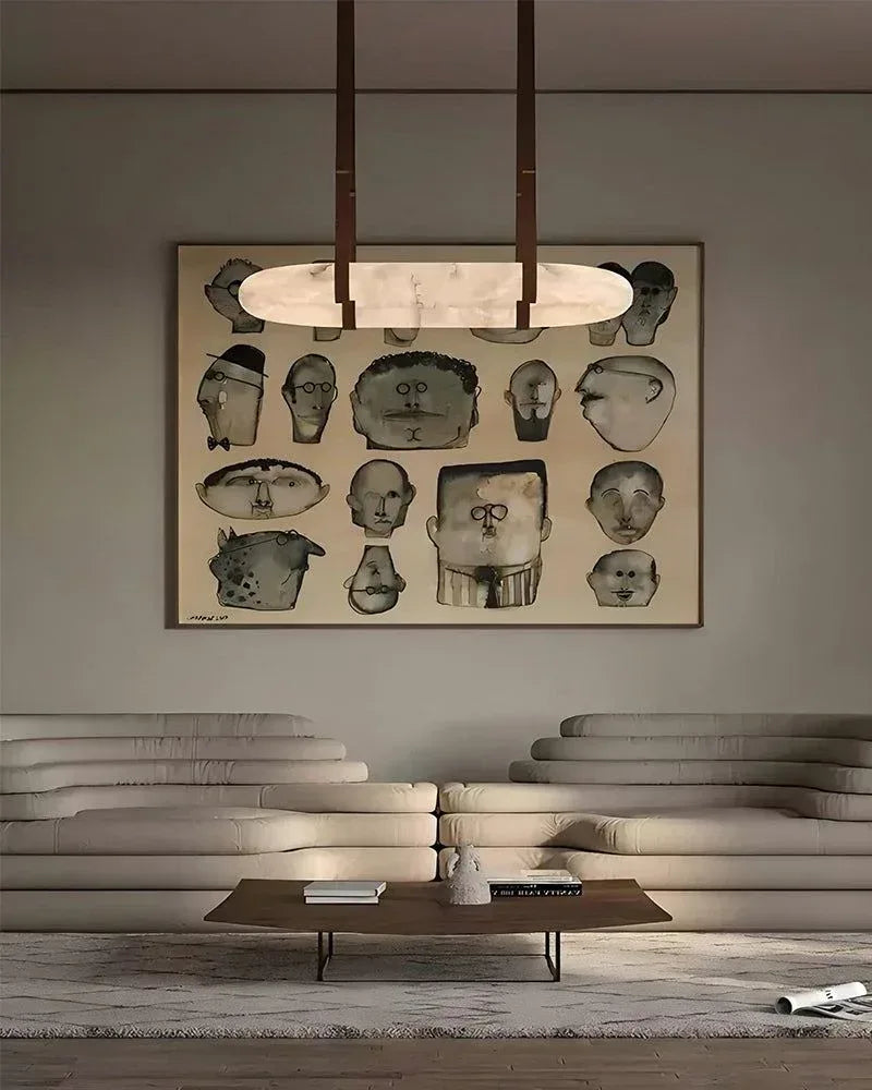 Modern Oval Alabaster LED Lacther Pendant Light Wide 32" 40" 48" for living room American chandelier