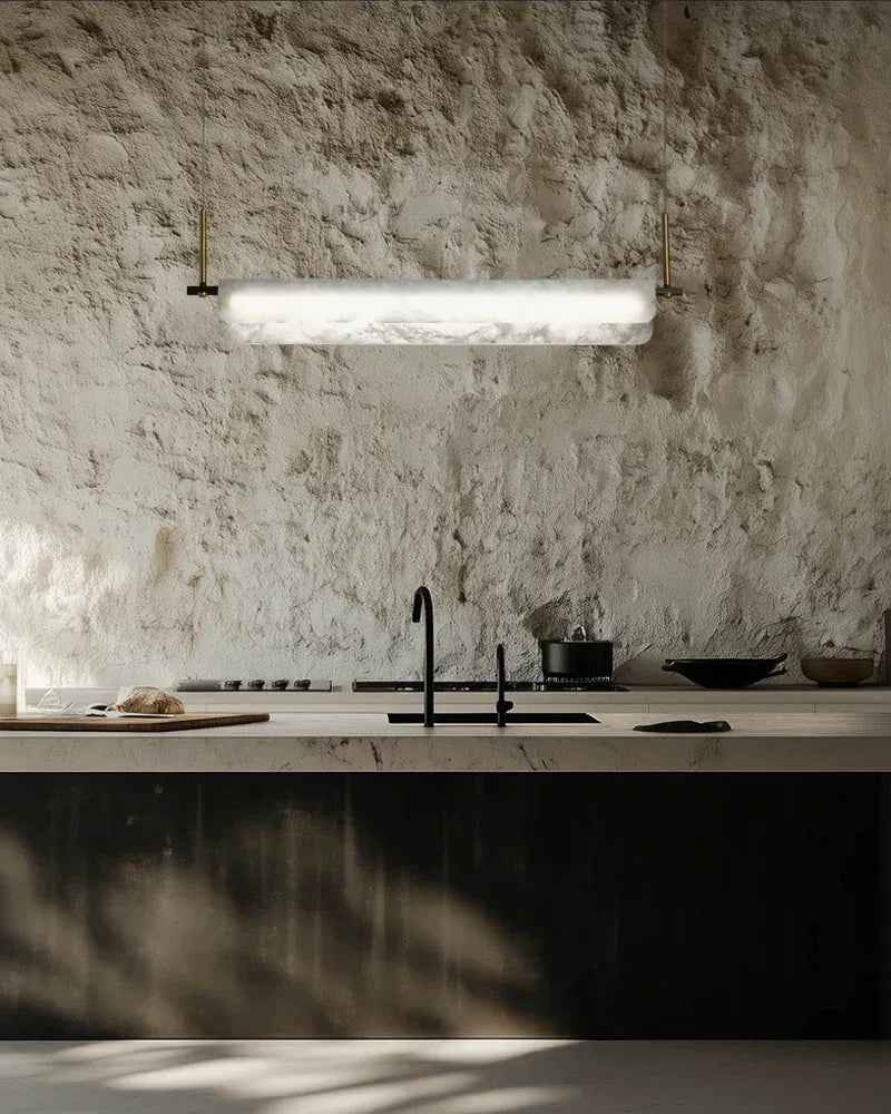 LightsStory Series Geometric Pendant Light | Linear White marble lampshades with natural veining and high-quality metal, Black Metal finish for Kitchen Islands and Dining Rooms Modern Pendant lamp