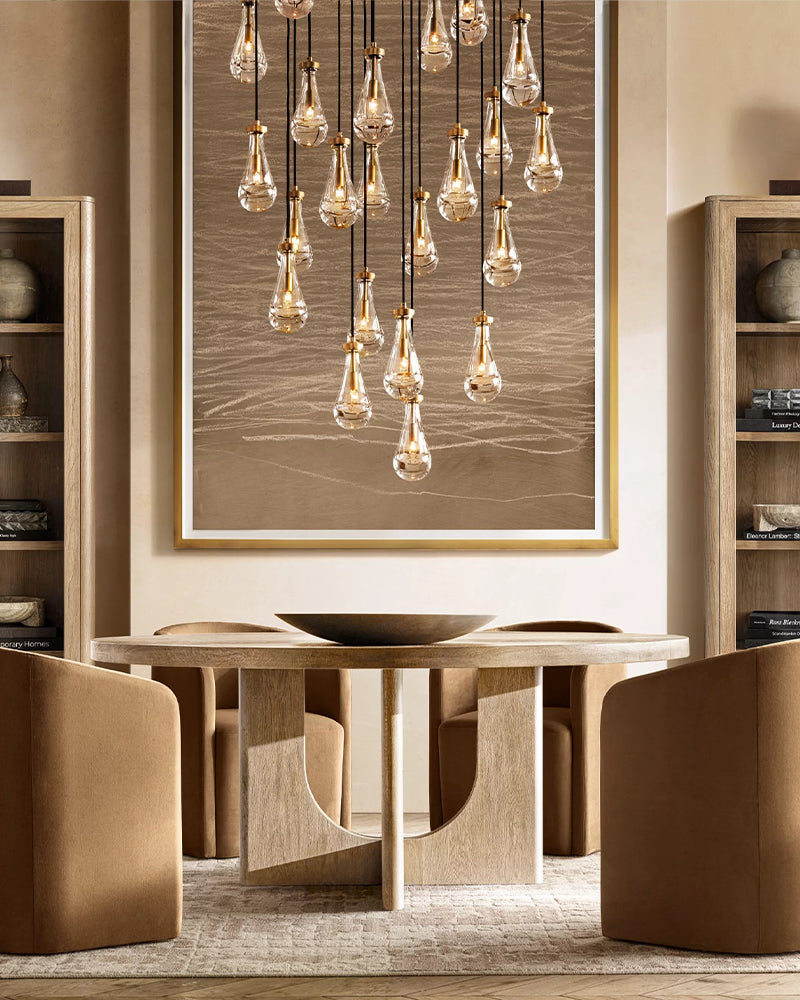 Black Raindrop Crystal Round Chandelier Multi Lighting with adjustable cord for living room