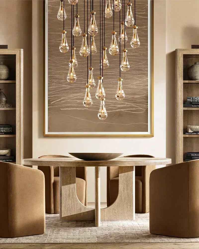 Aveline Series Cascading Chandelier | Linear Floating Raindrop Exquisite Blown Glass and Metal, Premium Metal for Dining Rooms and Kitchen Islands American chandelier