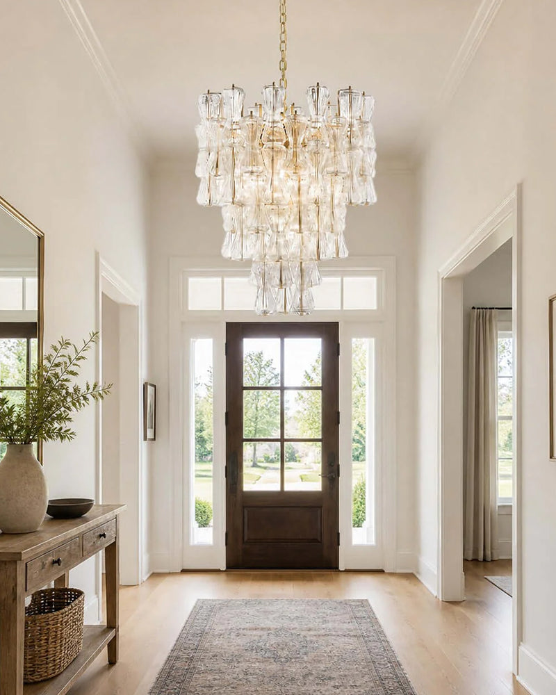 Murano Glass Cascade Tiered Chandelier - Amber & Clear & Green Glass