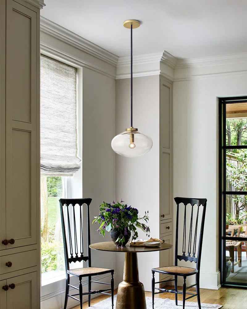 Oval Clear Glass Pendant Lamp | 10" Diameter | Brass/Black/Silver Frame Modern Pendant lamp