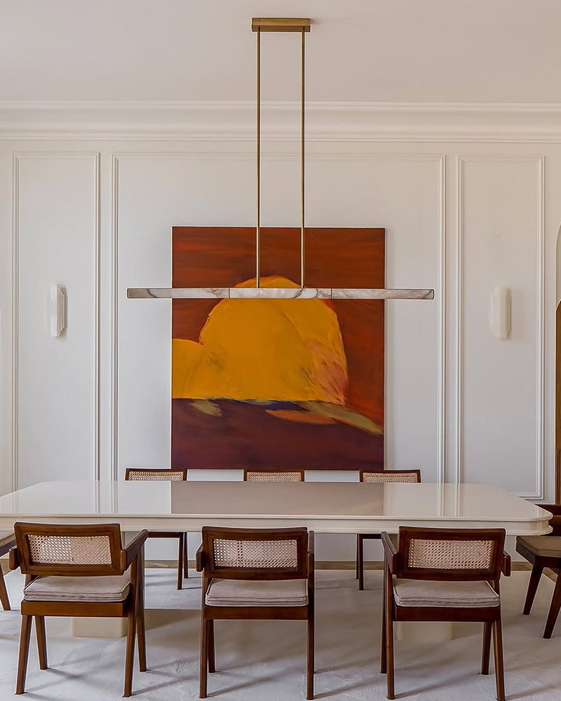 Callisto Horizontal Lighting LED Minimalist Linear Strip Alabaster Pendant Lamp for Dining Table