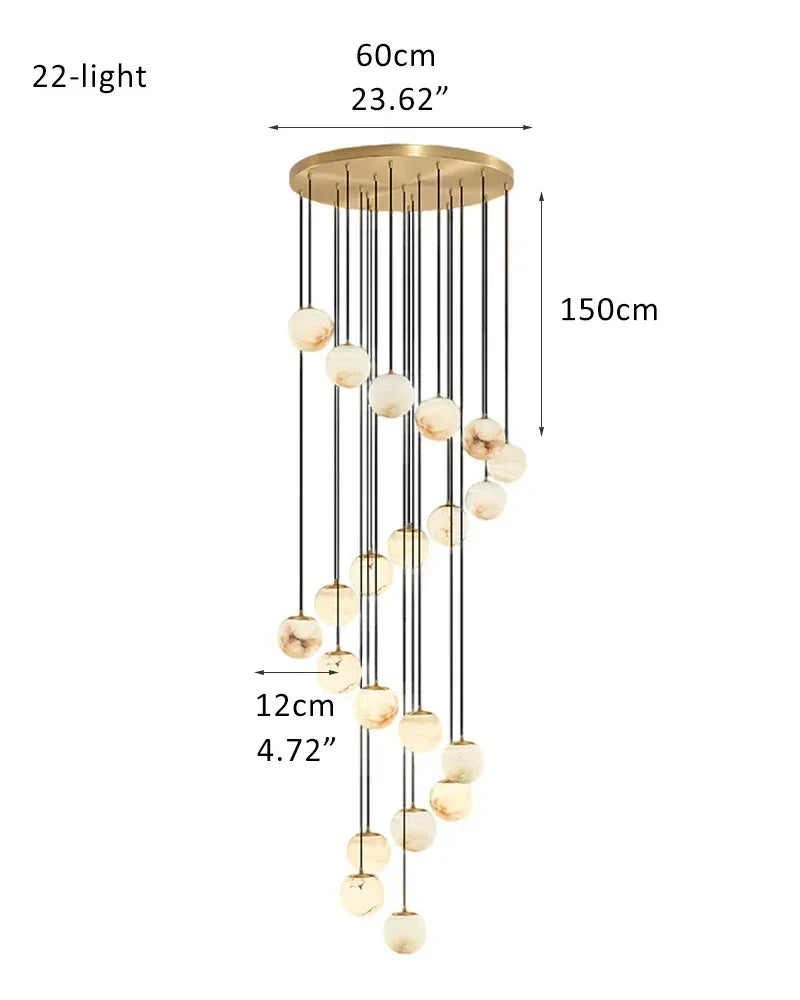 16-light Cluster Alabaster Globes Ceiling Staircase Pendant Lighting with adjustable cord 22-light-D12cm D4.72" White + Brass Modern Pendant lamp