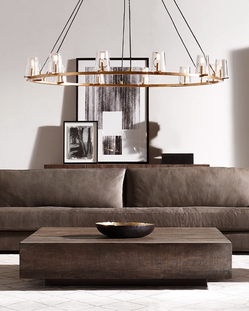 4-light Pauillac Round Clear Glass Pendant Lighting Lacquered Brass/Black for Kitchen Island