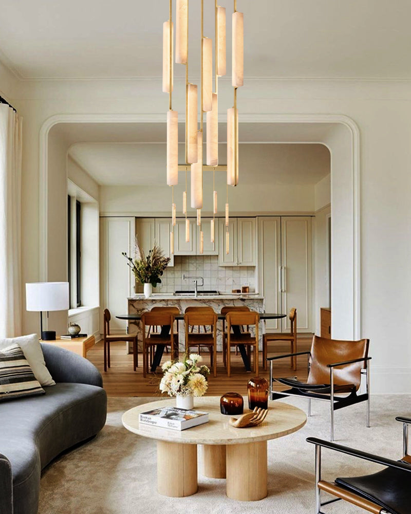 aged brass pendant light with long rod