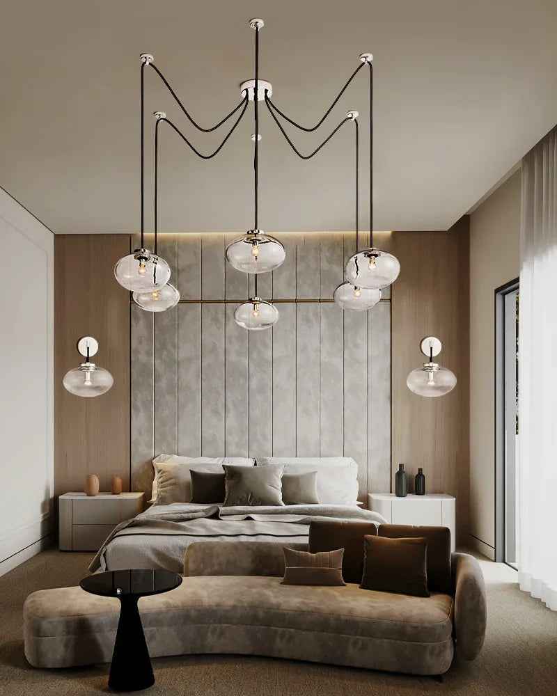 Oval Clear Glass Pendant Lamp | 10" Diameter | Brass/Black/Silver Frame Modern Pendant lamp