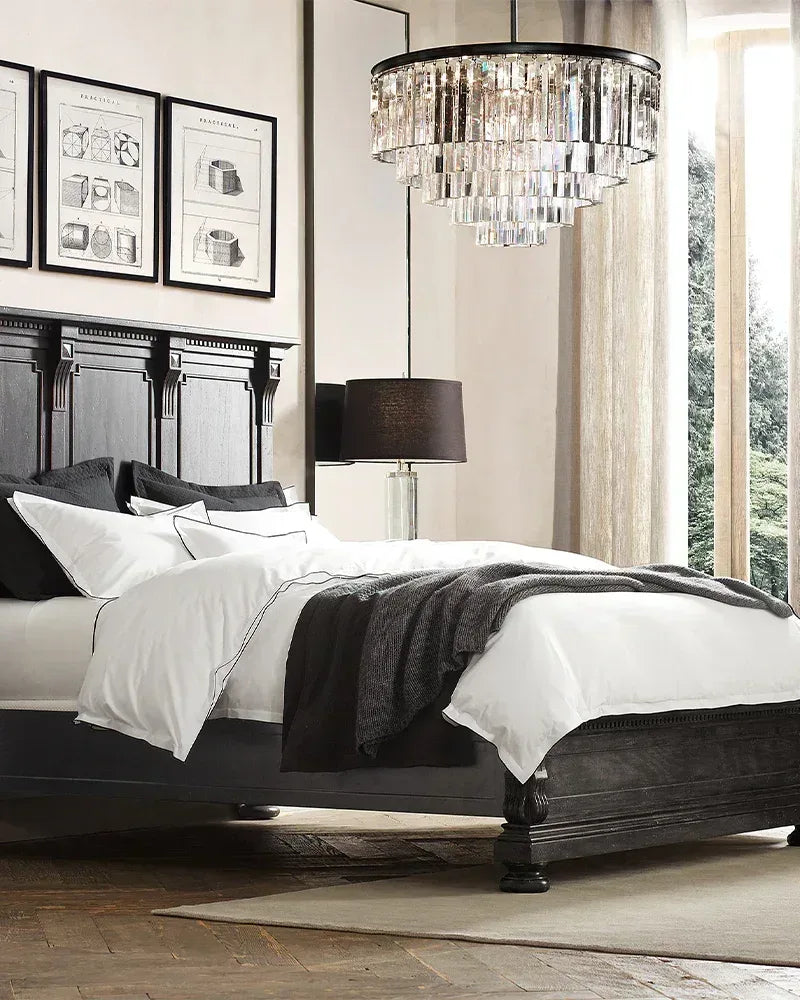 Square 5-tier Clear Crystal Chandeliers 34" with Black Iron Frame American chandelier