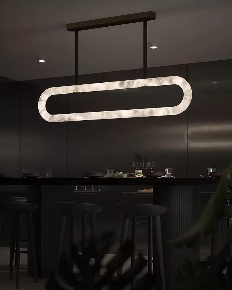 Oval Alabaster LED Large Pendant lamp with adjustable leather, Dia 16/24"