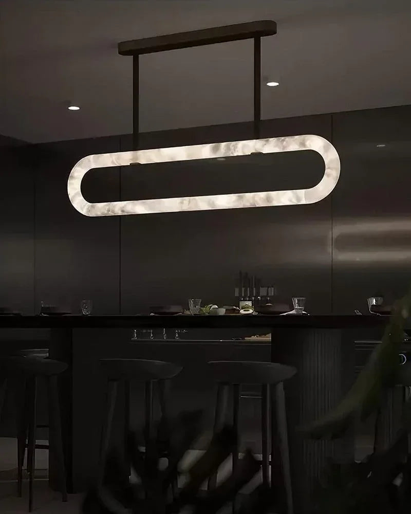 Modern Oval Alabaster LED Lacther Pendant Light Wide 32" 40" 48" for living room American chandelier