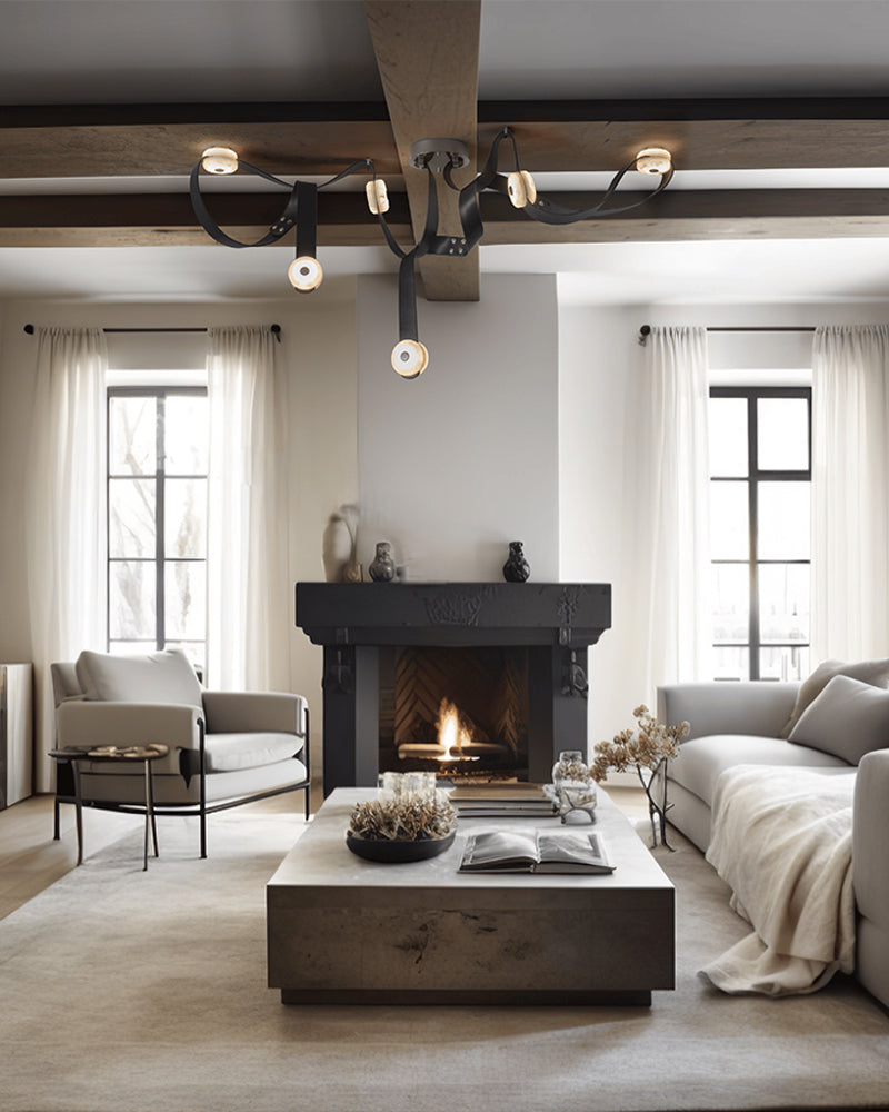 LED Mini SNAPS Module Ceiling Alabaster Pendant Light with Brown Leather Straps