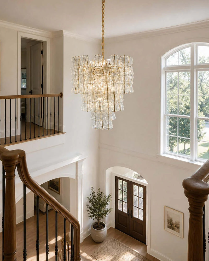 Murano Glass Cascade Tiered Chandelier - Amber & Clear & Green Glass