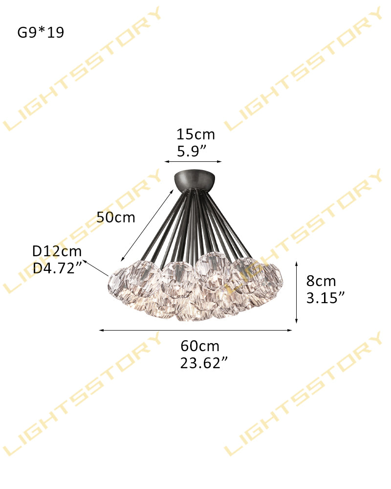 Black/Brass Modern Crystal Ceiling Lighting with Adjustable Cord for Bedroom Hallway 19 light-D60*H8CM D24"*H3" Black+Clear Crystal Modern Pendant lamp