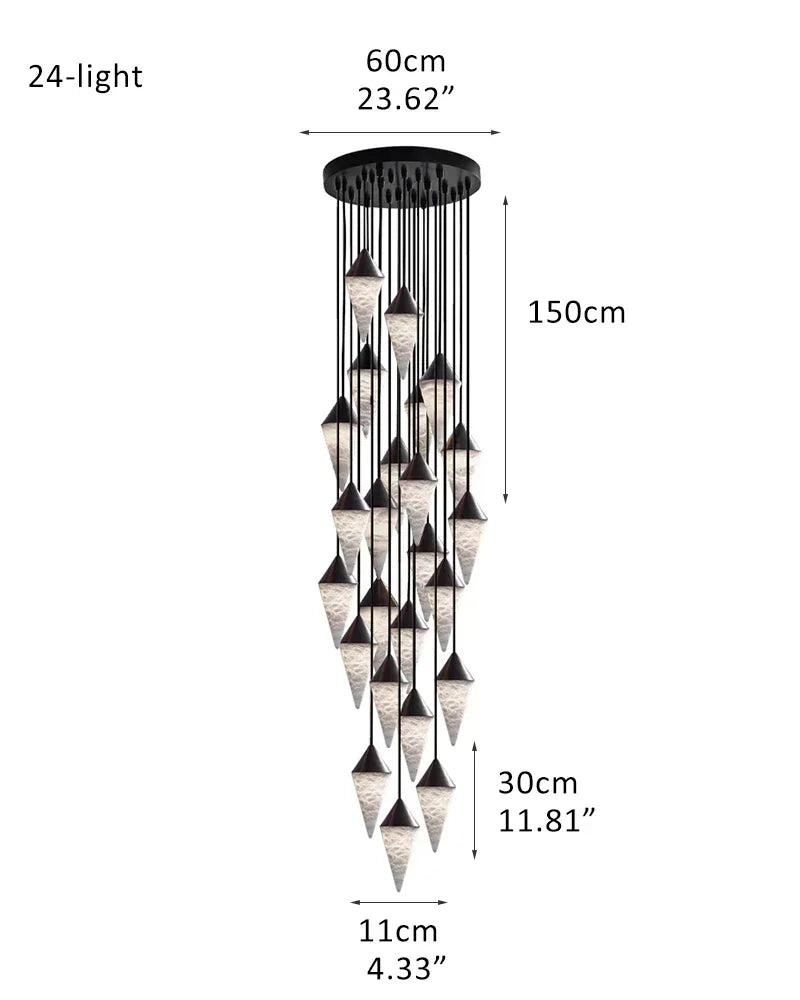 American Coastal Conical Cluster Alabaster Dome Ceiling Brass&Black Pendant Light 24-light-D11*H30CM D4.33"*H11.81" Black + White Modern Pendant lamp