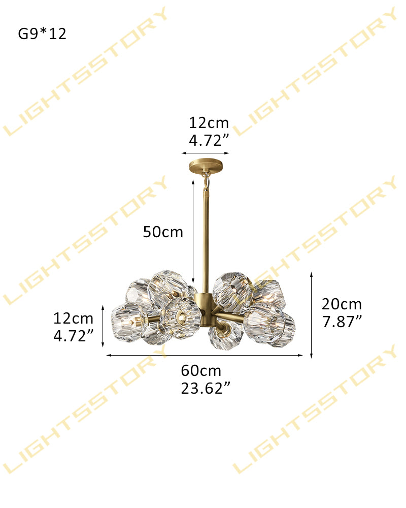 Modern Crystal Pendant Cluster Lighting with Adjustable Cord for Handing Lighting Fixture 12 light-D60*H20CM D24"*H8" Brass+Clear Crystal Modern Pendant lamp