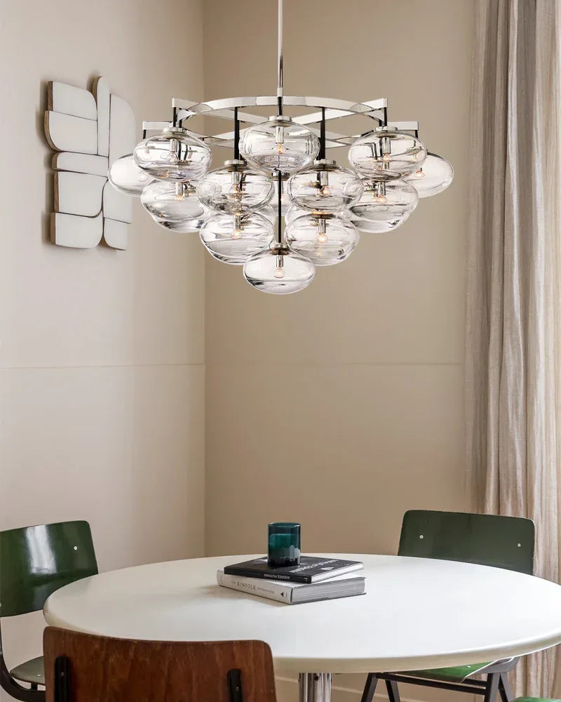 Vence Series Prismatic Chandelier | Round Clear Glass Shades with Freeform Black Cords, Polished canopy with black cord contrast for Living Rooms and Dining Areas American Vintage chandelier lamp