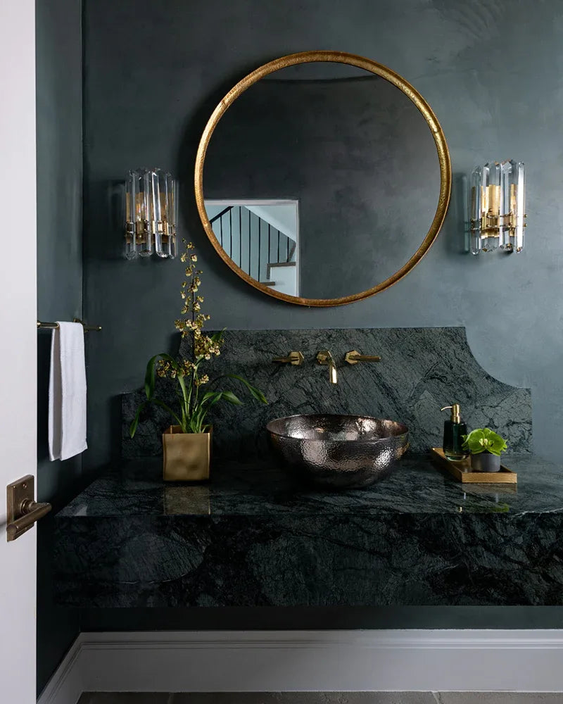 Double Bathroom Vanity LED Crystal Dimmable Wall Light Fixture Wide 8" Black/Brass/Chrome Metal Flush Mounted Wall Sconce Lamp