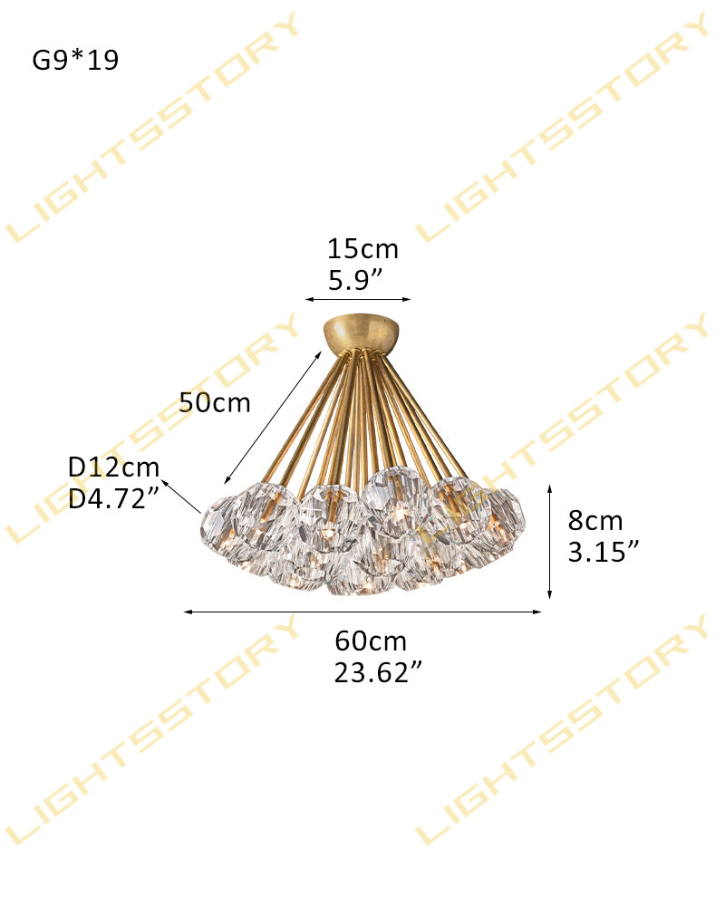 Black/Brass Modern Crystal Ceiling Lighting with Adjustable Cord for Bedroom Hallway 19 light-D60*H8CM D24"*H3" Brass+Clear Crystal Modern Pendant lamp