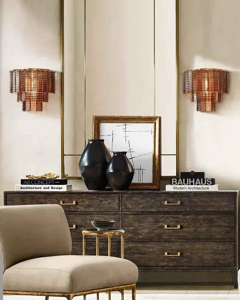 Cassis Series Geometric Chandelier | Concentric Ridged Glass Tiers Hand-crafted Ridged Smoke Glass, Polished Metal Frame for Grand Foyers and Luxury Hotel Lobbies American chandelier