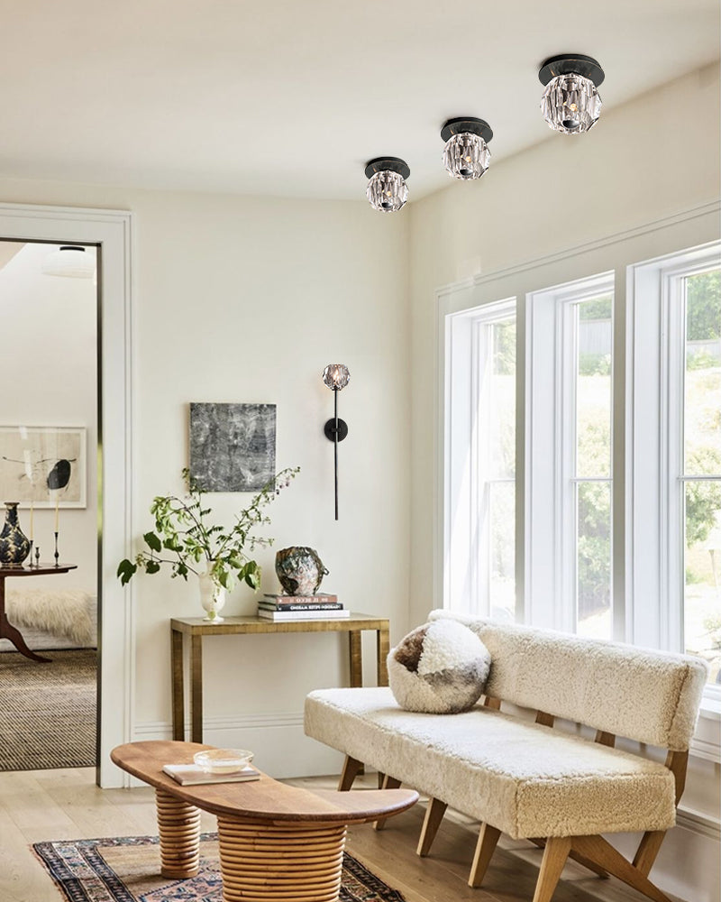 Black/Brass Modern Crystal Ceiling Lighting with Adjustable Cord for Bedroom Hallway Modern Pendant lamp