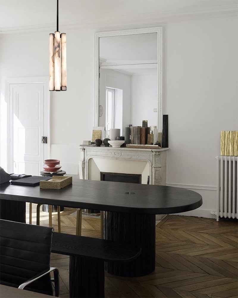 Capri Series Geometric Pendant Light | Cylindrical Linear Handcrafted Solid Natural Marble, Oxidizing Copper Accents for Dining Tables and Kitchen Islands Modern Pendant lamp