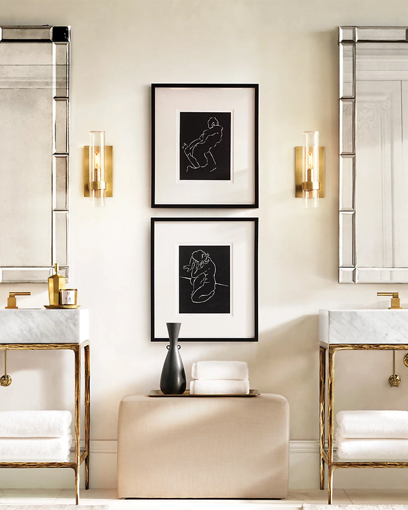 Lacquered Black/Brass Metalwork Linear Ravelle Clear Glass Chandelier Wide 54" 69" for dining room table