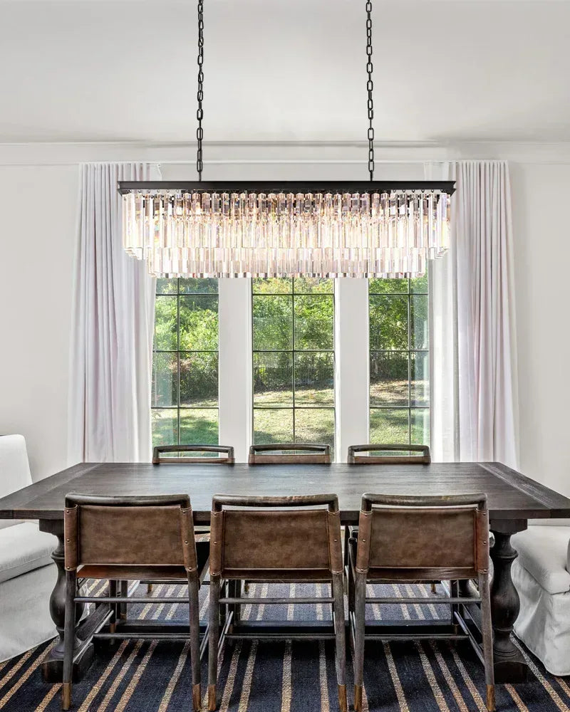 Black Stain Rectangular Crystal Chandeliers Wide 24“ 60” for Kitchen Island American Vintage chandelier lamp