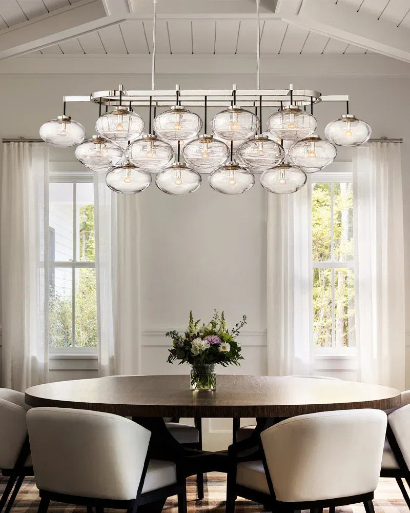 Vence Series Prismatic Chandelier | Round Clear Glass Shades with Freeform Black Cords, Polished canopy with black cord contrast for Living Rooms and Dining Areas American Vintage chandelier lamp