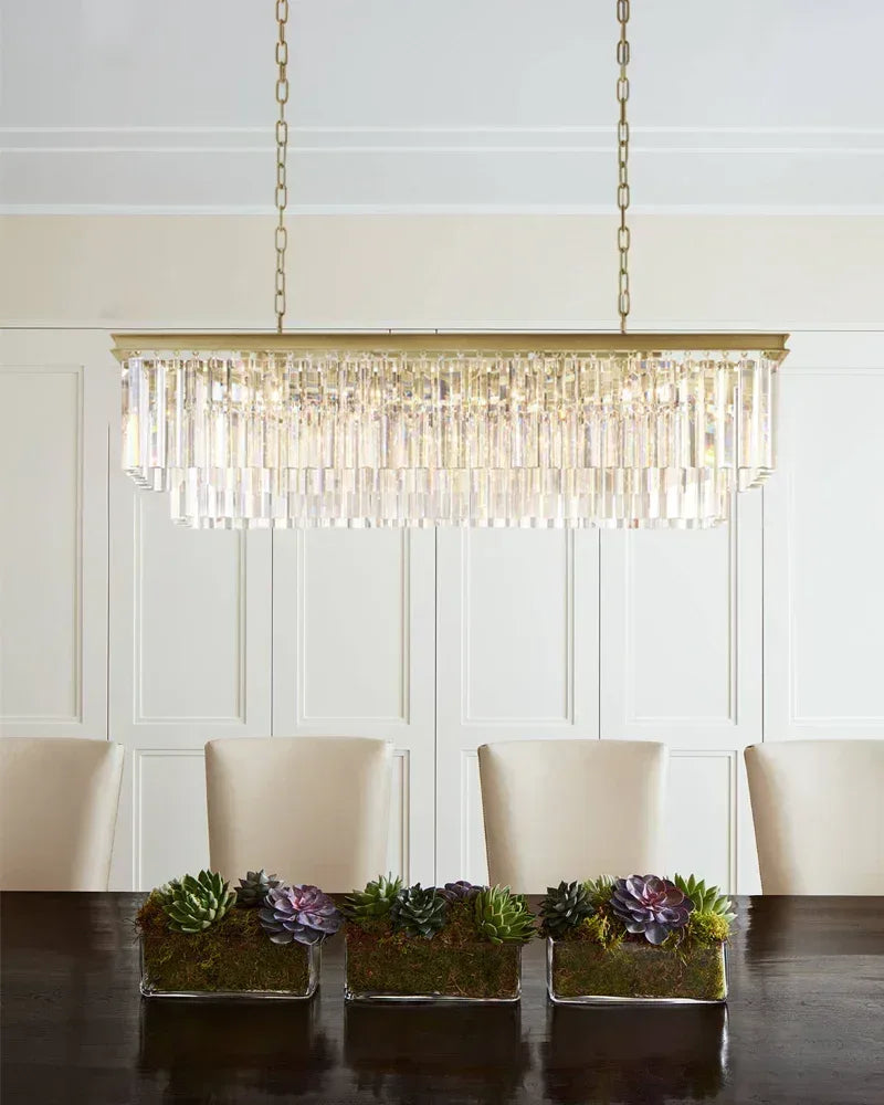 Black Stain Rectangular Crystal Chandeliers Wide 24“ 60” for Kitchen Island American Vintage chandelier lamp