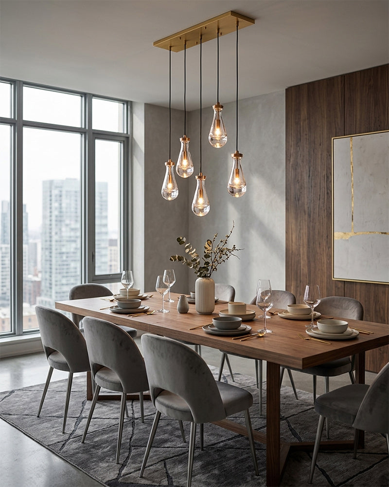 Aveline K9 Crystal Teardrop Cascading Cluster Pendant Light - Crystal Clear Teardrops, Serene Black Trim - Kitchens, Dining & Living Rooms