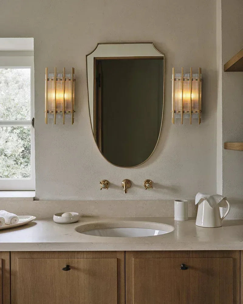 2/4/6 lights San Marco Tier Ribbed Glass Wall Sonces in Antiqued Brass/Black Steel Modern Art Design Wall Lamp