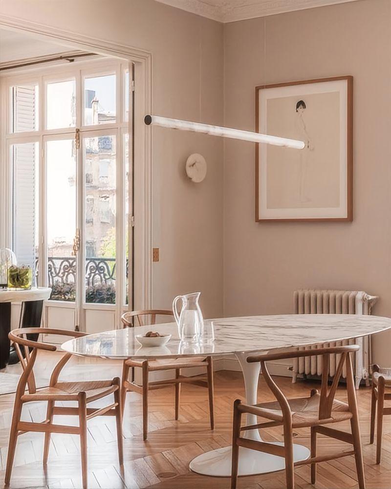 Callisto Horizontal Lighting LED Minimalist Linear Strip Alabaster Pendant Lamp for Dining Table