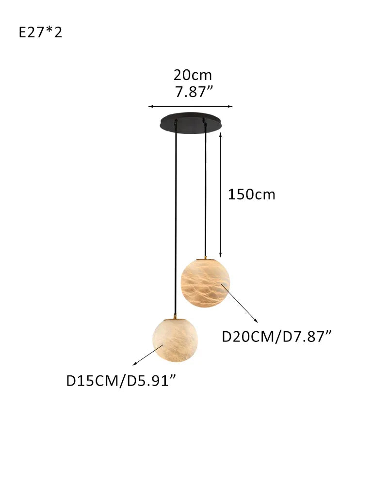 Modern Cluster Lighting LED Moon Alabaster Sphere Dome Ceiling Chandelier Indoor Lighting 2-light-D15+D20CM D5.9"+D7.97" White + Black Modern Pendant lamp
