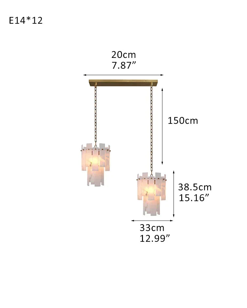 3/5/7-light Tired Alabaster marble Cluster Chandelier 13" with adjustable chain 2-light-D33*H38.5CM D12.99“*H15.16"-B Brass Luxury Modern Chandelier