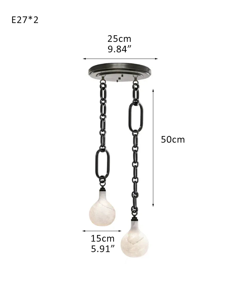 Cluster White Alabaster Globe Pendant Light with adjustable chain | 6" Living room Statement 2-light-D15cm D5.91" Black Chain + White American chandelier