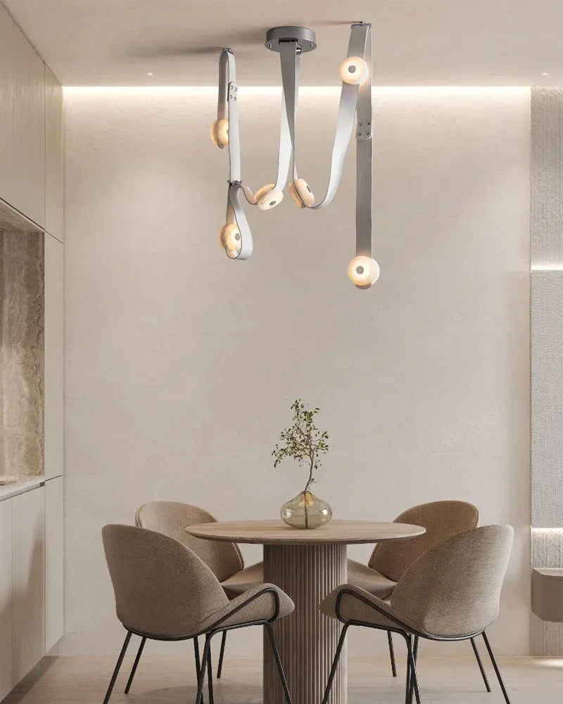 Modern Brass LED Alabaster Snaps Wall Sconce with Leather straps in Brown/Black/White Finish Brass Aged Wall Sconces