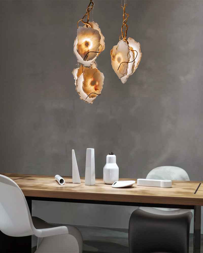 LightsStory Alabaster Sculpted Stone Pendant Light - Modern Art Design