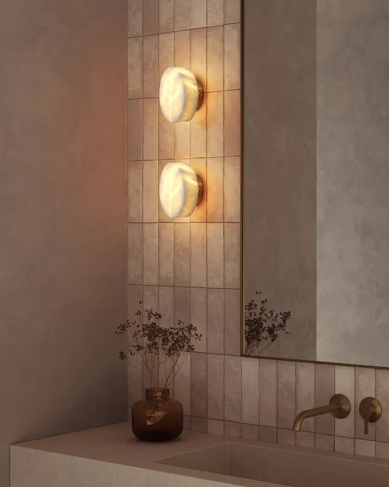 Natural Marble Orb Brass Semi Flush Dimming Wall Sconces 1-Light For Vanity Bathroom Modern Art Design Wall Lamp